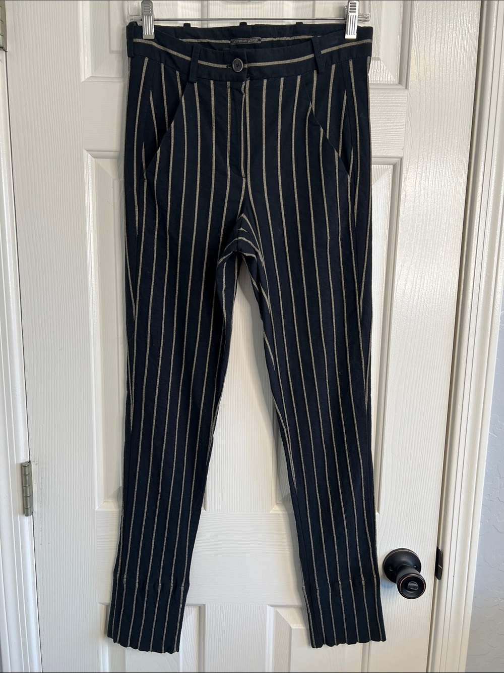ANNETTE GOERTZ Black Striped Straight Chino Dress Trousers Pants Size 34